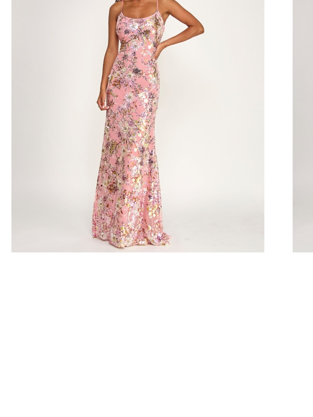 Emerald Sundae Pink Sequin Floral Slip Gown